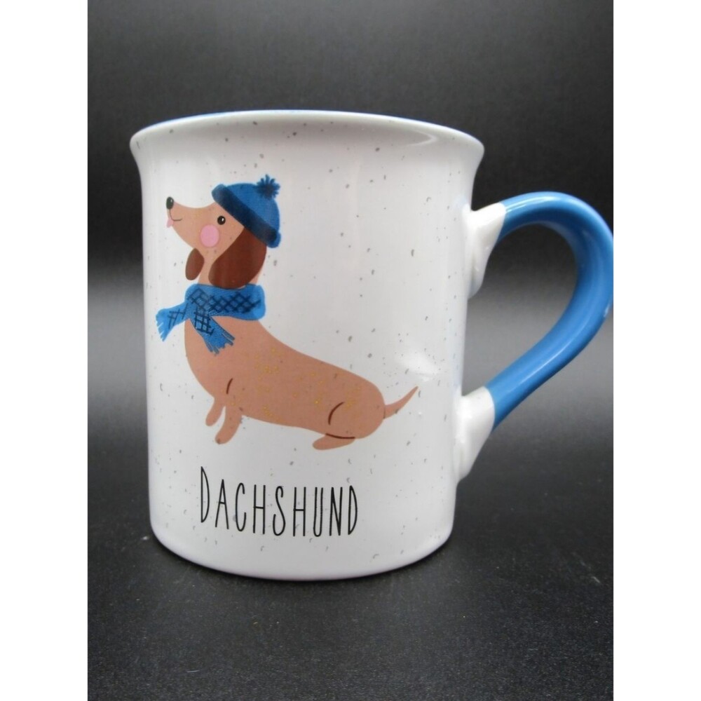 Dachshund Ceramic Mug with Blue Handle 14 Oz Coffee Cup